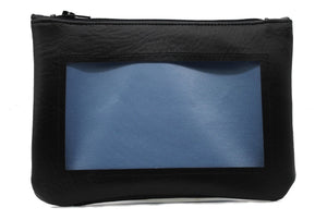 light blue black ita cosmetic bag pencil pouch Anime Posh vegan leather satin  