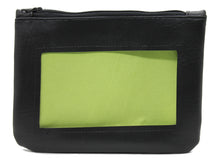 Load image into Gallery viewer, neon bright green black ita cosmetic bag pencil pouch Anime Posh vegan leather satin  
