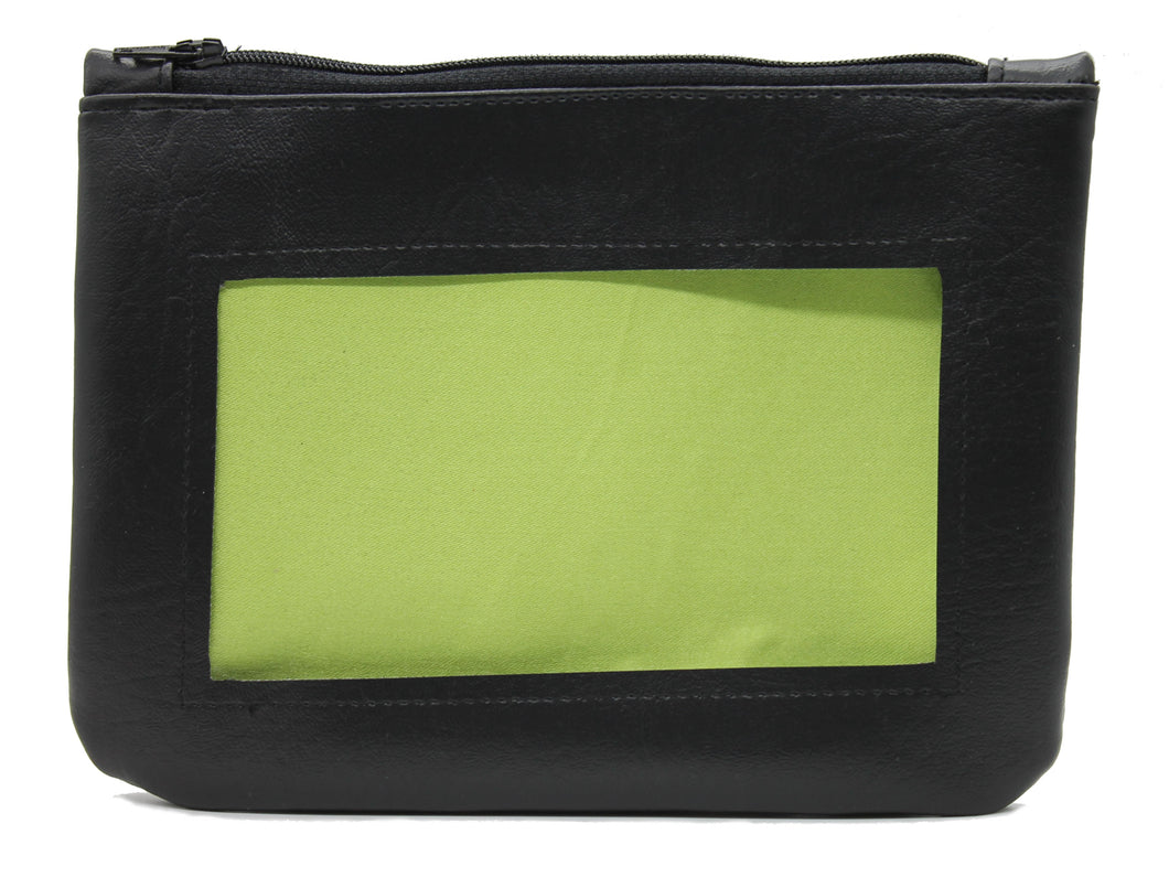 neon bright green black ita cosmetic bag pencil pouch Anime Posh vegan leather satin  