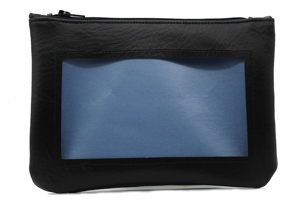 light blue black ita cosmetic bag pencil pouch Anime Posh vegan leather satin  